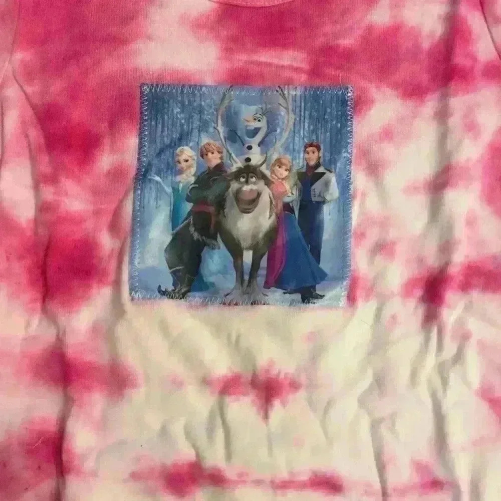 New! Disney Frozen Olaf Ana Elsa Tie dyed long sleeve shirt girl XL handmade - Picture 3 of 4